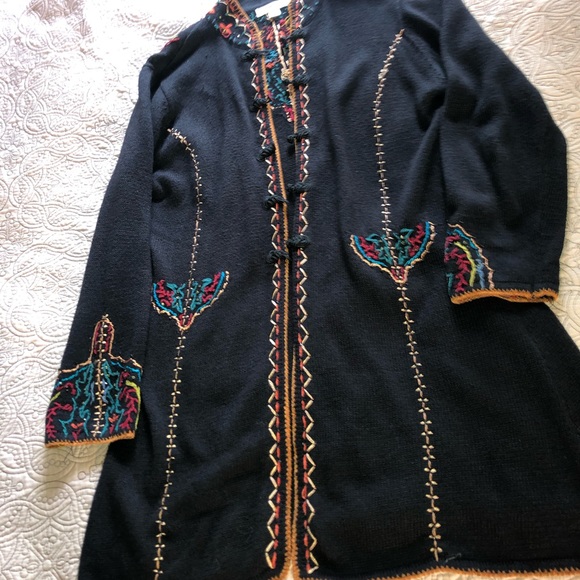 Coldwater Creek Black Cardigan with Colorful Embroidery - Picture 4 of 9